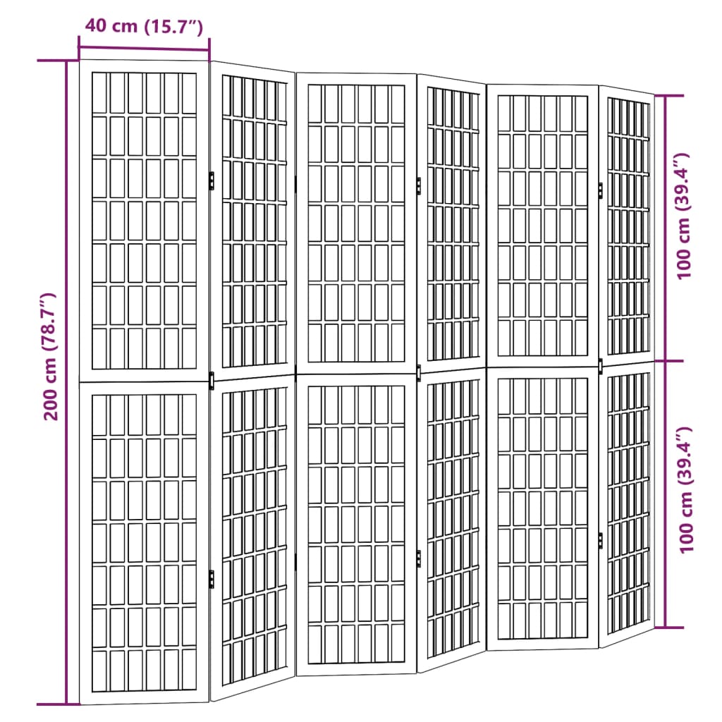 Kamerscherm met 6 panelen massief paulowniahout wit