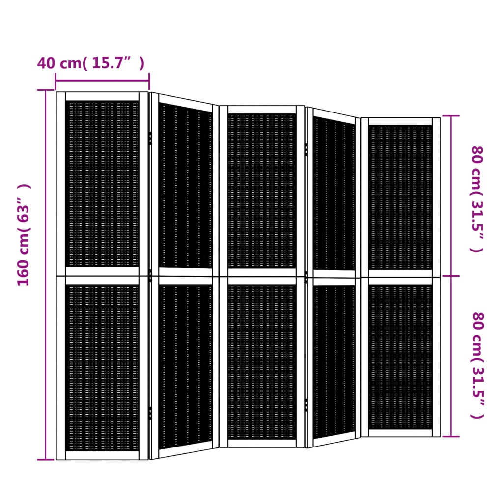 Kamerscherm met 5 panelen massief paulowniahout bruin