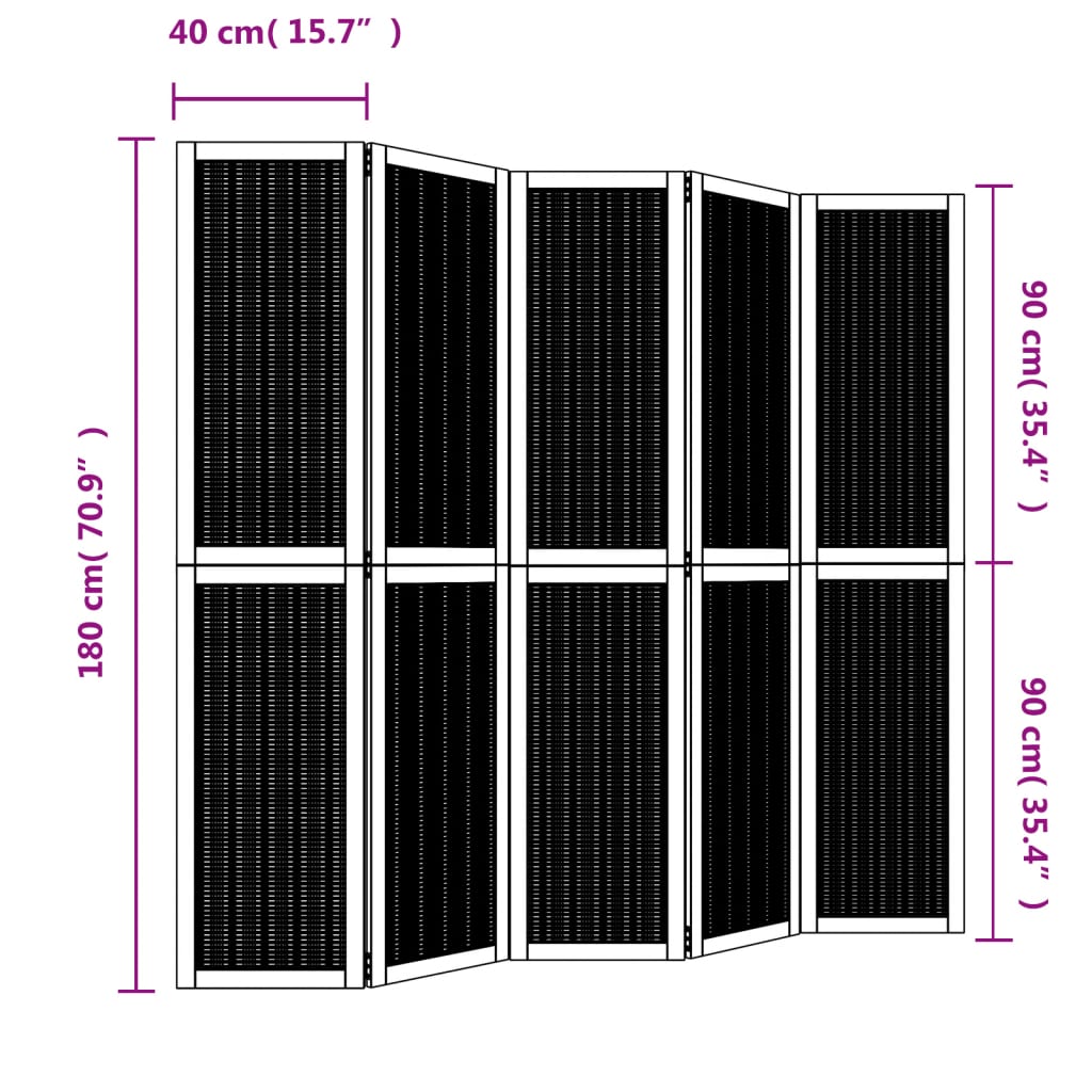 Kamerscherm met 5 panelen massief paulowniahout bruin