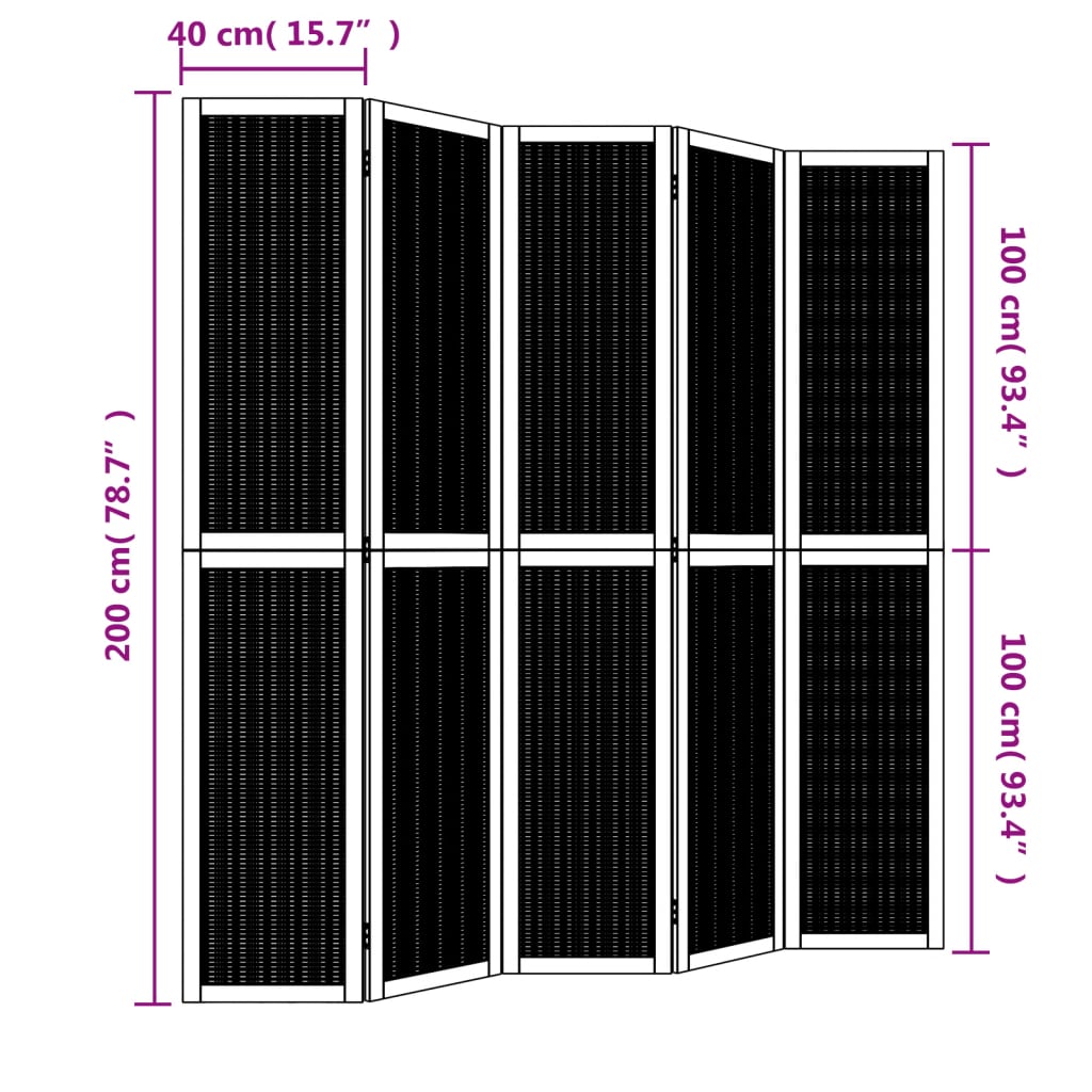 Kamerscherm met 5 panelen massief paulowniahout bruin