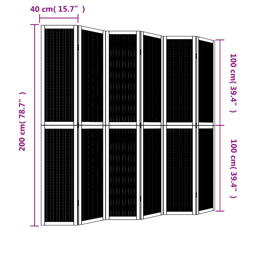 Kamerscherm met 6 panelen massief paulowniahout bruin