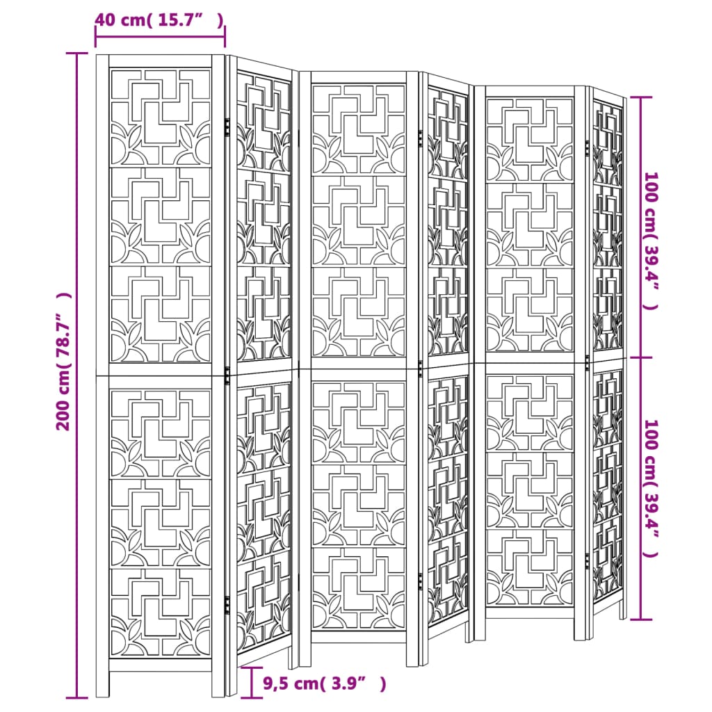 Kamerscherm met 6 panelen massief paulowniahout bruin