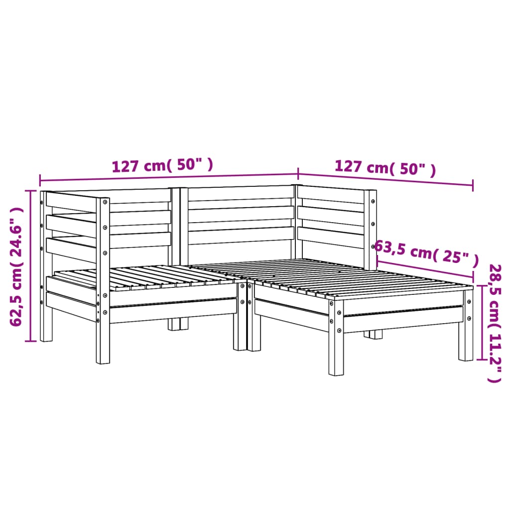 Tuinbank 2-Zits Met Voetenbank Massief Grenenhout 1 Wasbruin 2x corner + footrest