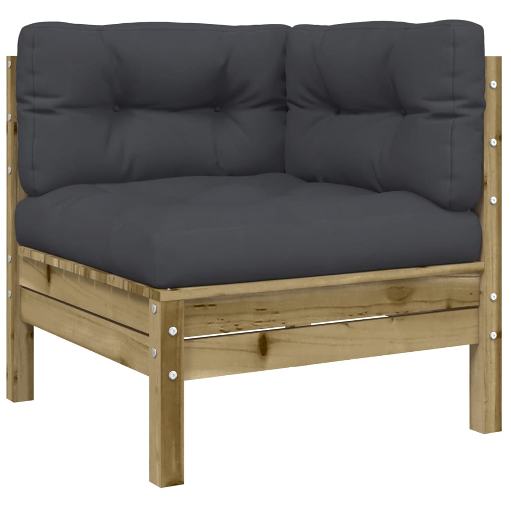 Tuinbank 2-Zits Met Kussens En Voetenbank Naturel geïmpregneerd 2x corner + footrest