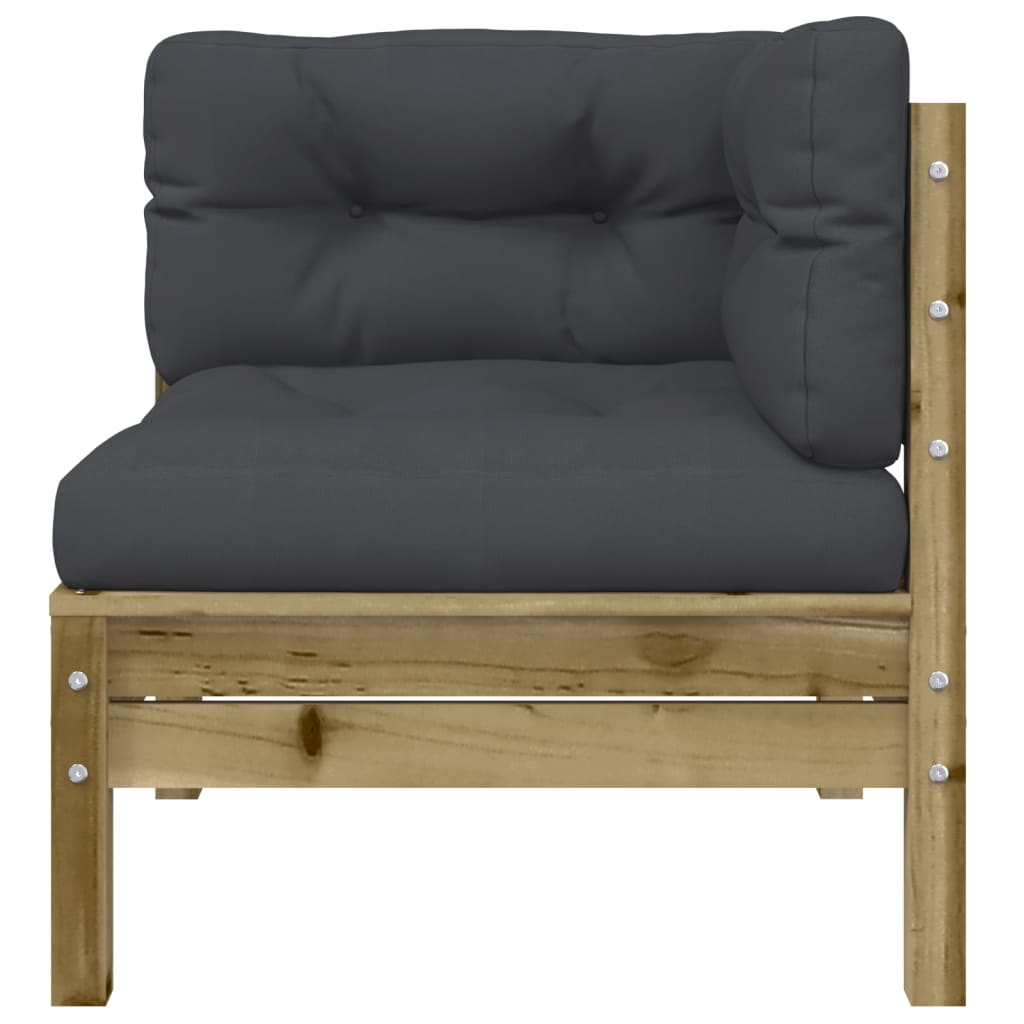 Tuinbank 2-Zits Met Kussens En Voetenbank Naturel geïmpregneerd 2x corner + footrest