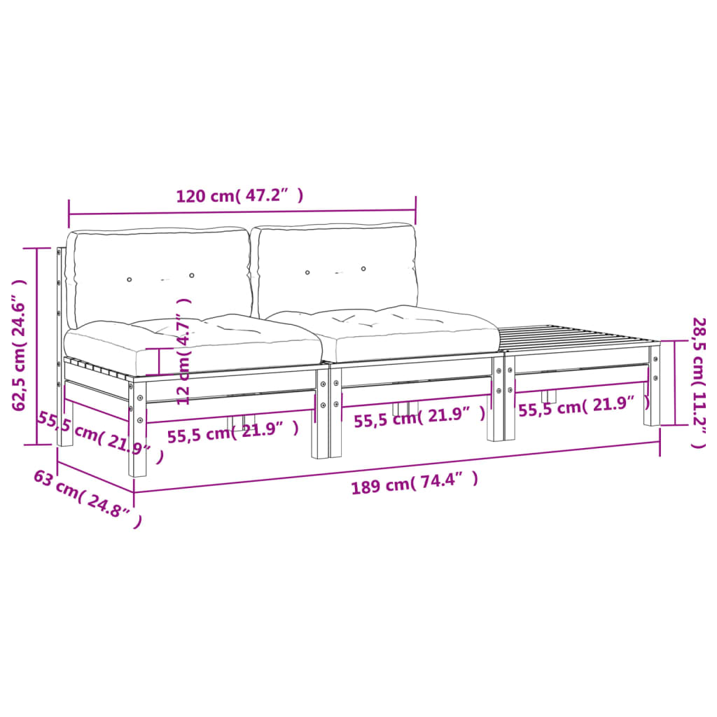 Tuinbank 2-Zits Met Kussens En Voetenbank Bruingrenen 2x chair + footrest