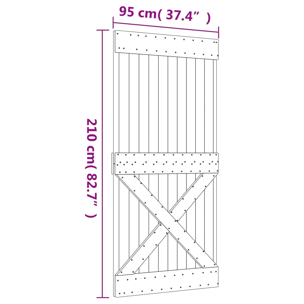 Schuifdeur met beslag 95x210 cm massief grenenhout