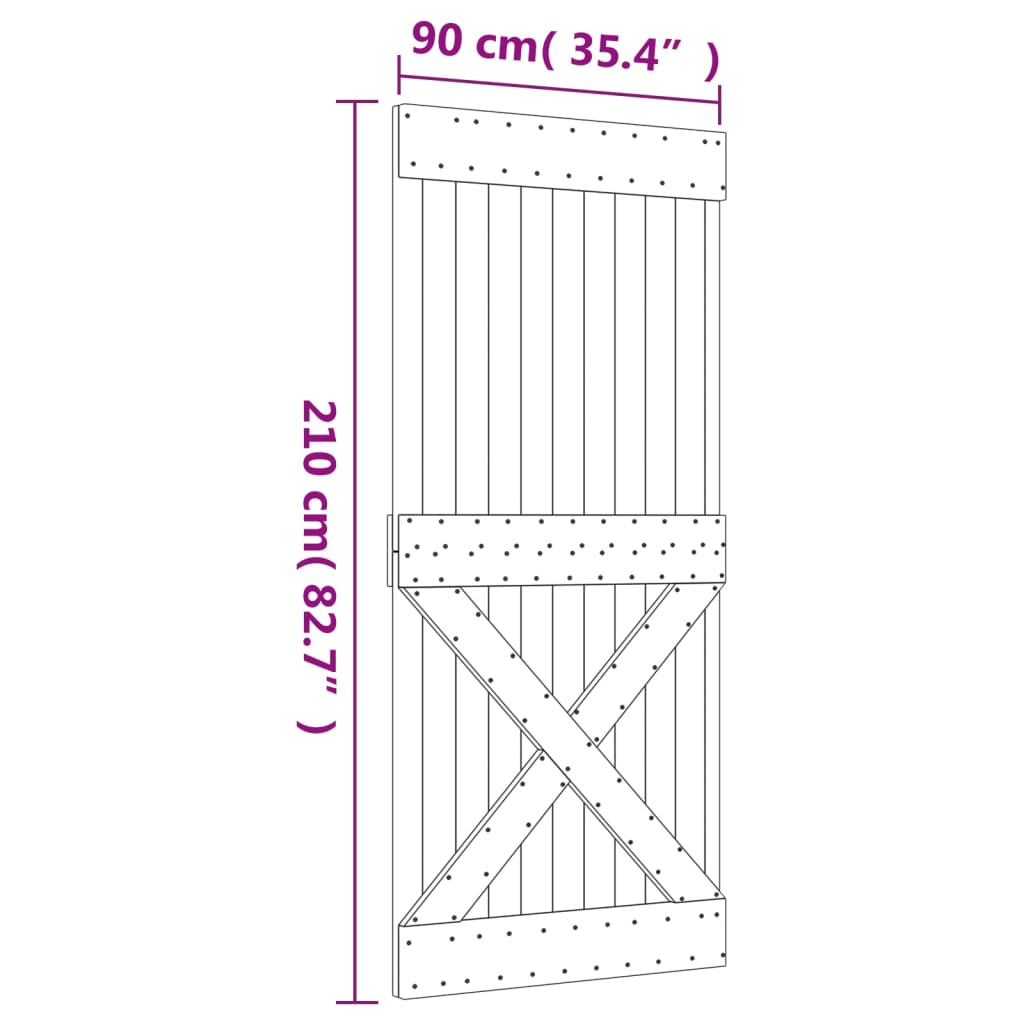 Schuifdeur met beslag 90x210 cm massief grenenhout