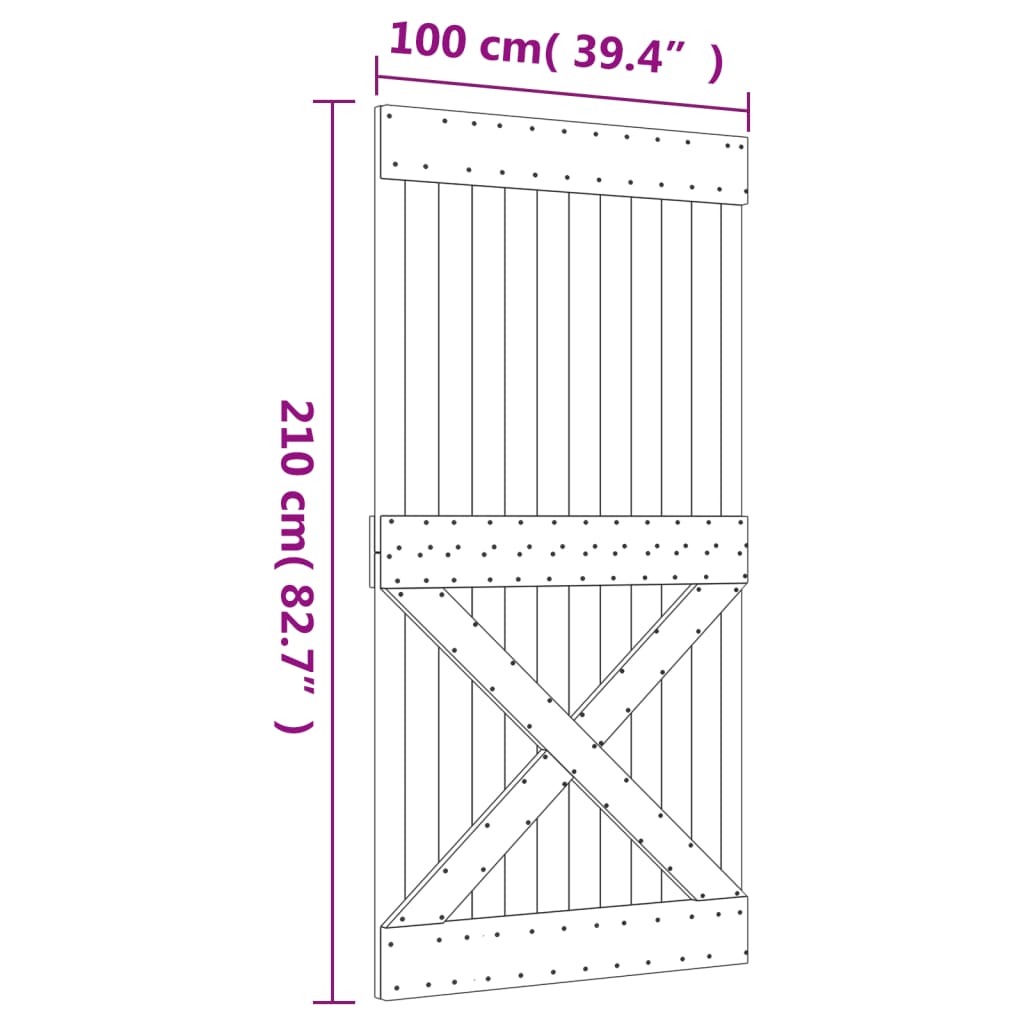 Schuifdeur met beslag 100x210 cm massief grenenhout