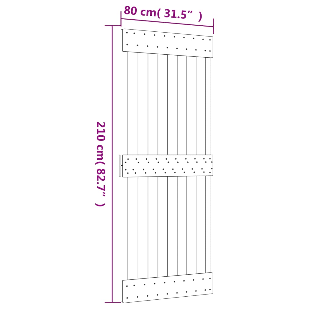 Schuifdeur met beslag 80x210 cm massief grenenhout