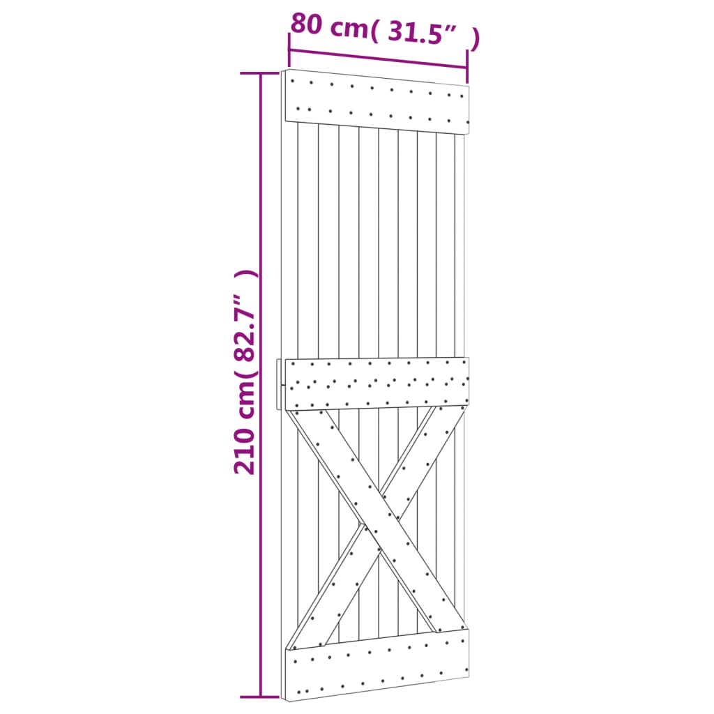 Schuifdeur met beslag 80x210 cm massief grenenhout