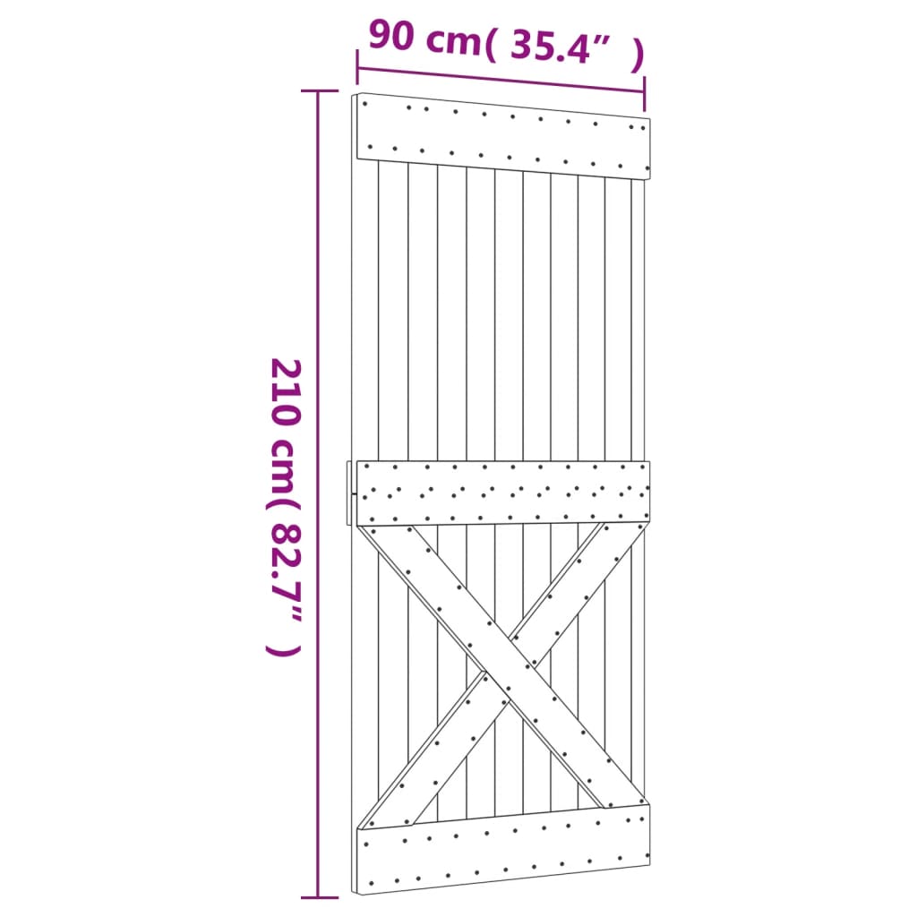 Schuifdeur met beslag 90x210 cm massief grenenhout