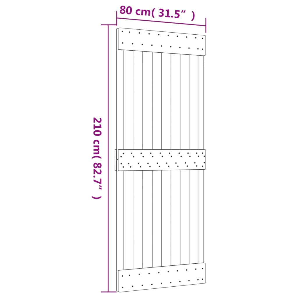 Schuifdeur met beslag 80x210 cm massief grenenhout