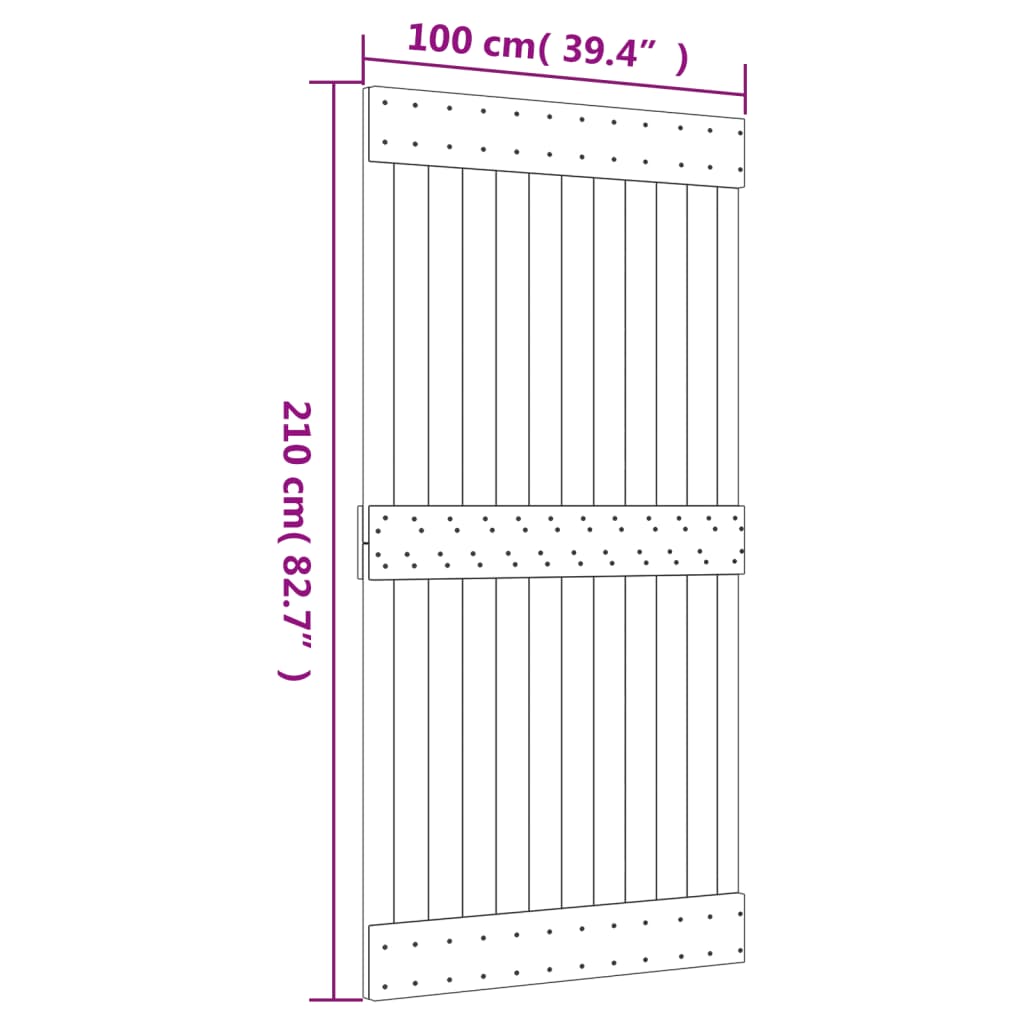Schuifdeur met beslag 100x210 cm massief grenenhout