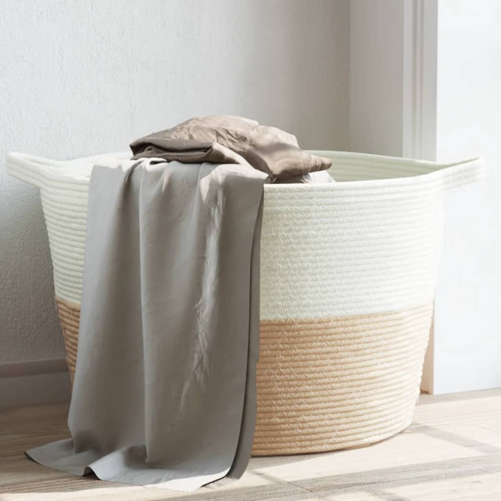 Wasmand Ø 60X36 Cm Katoen Beige En Wit 1 60 x 36 cm