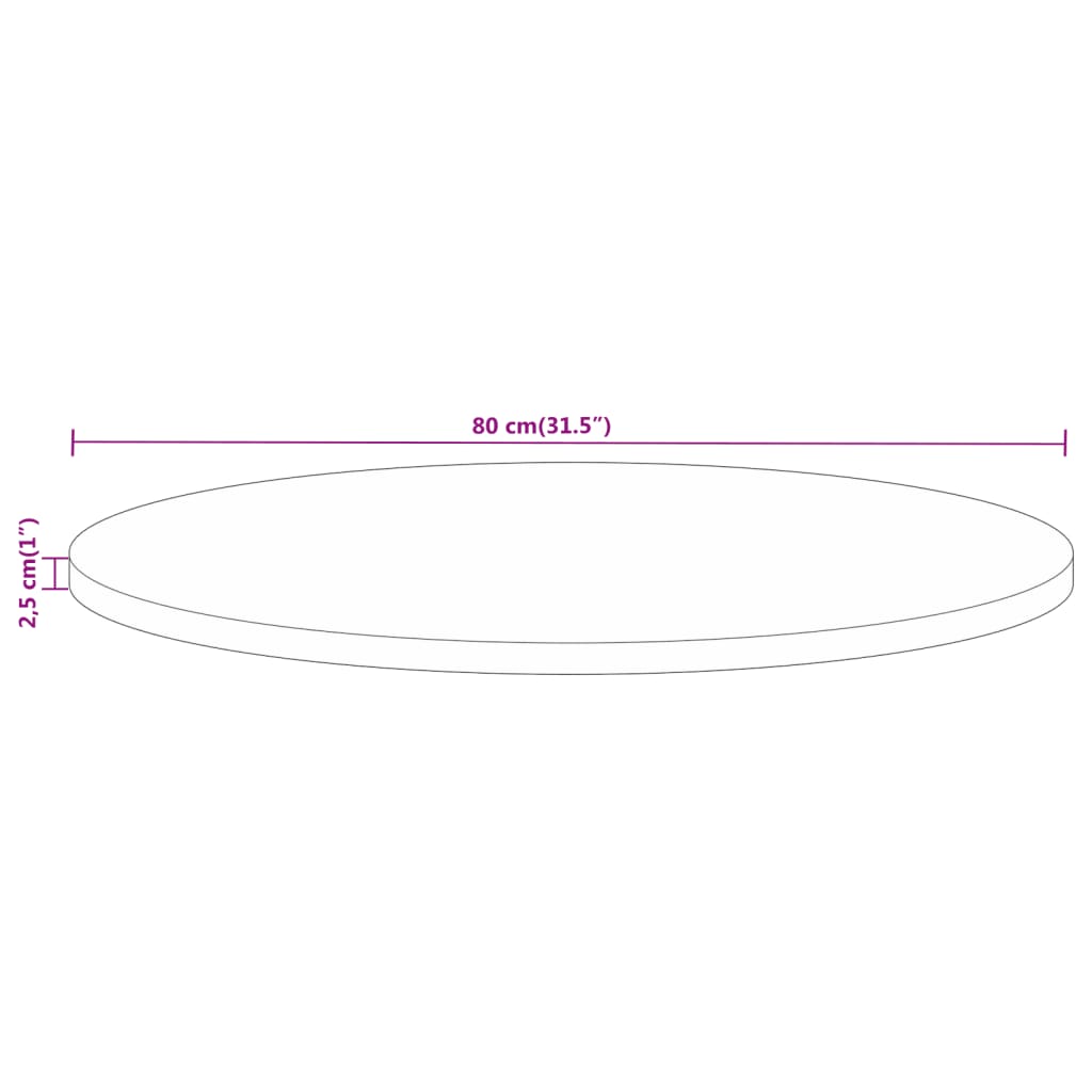 Tafelblad rond Ø 80x2,5 cm massief gerecycled hout