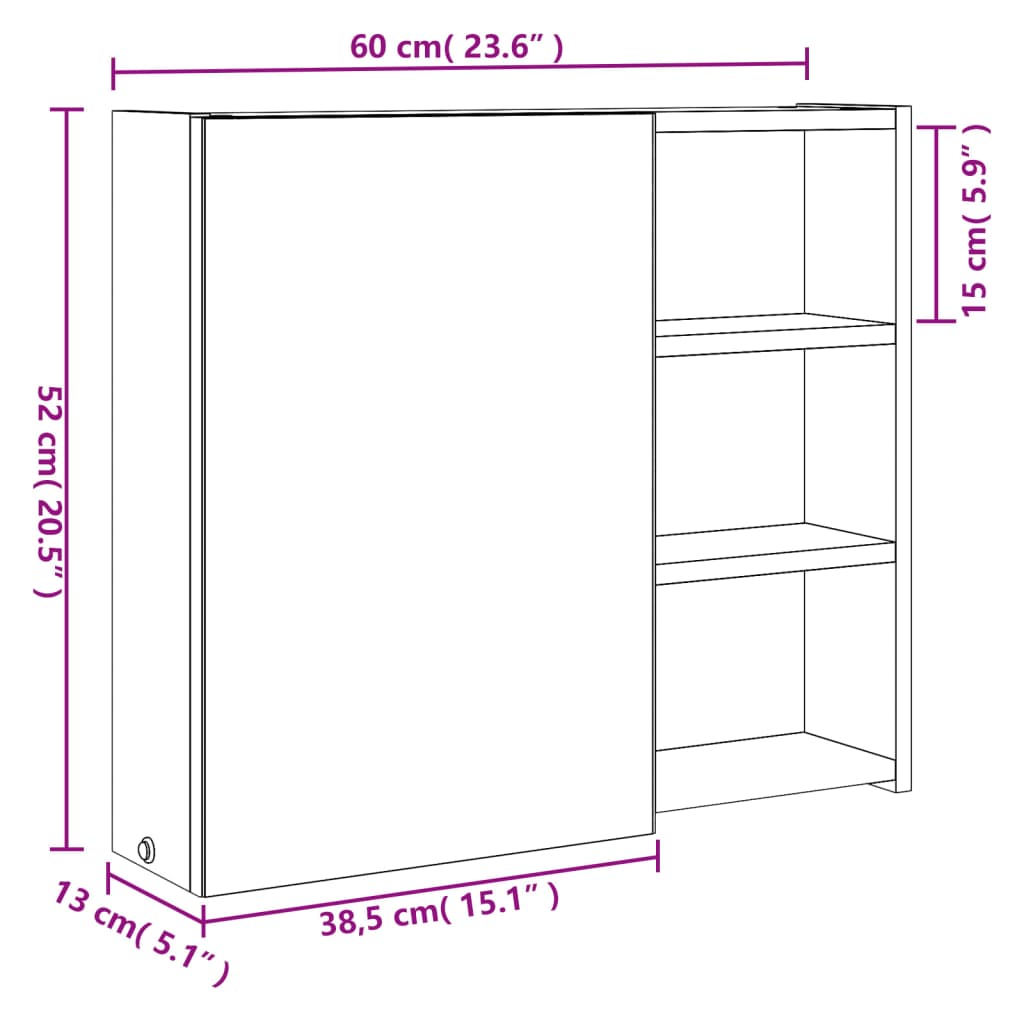 Badkamerkast met spiegel en LED 60x13x52 cm zwart