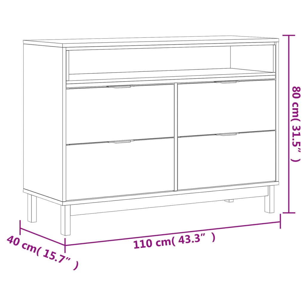 Ladekast FLAM 110x40x80 cm massief grenenhout
