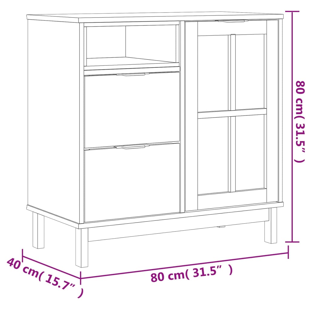 Dressoir Met Glazen Deuren Flam 80X40X80 Cm Massief Grenenhout