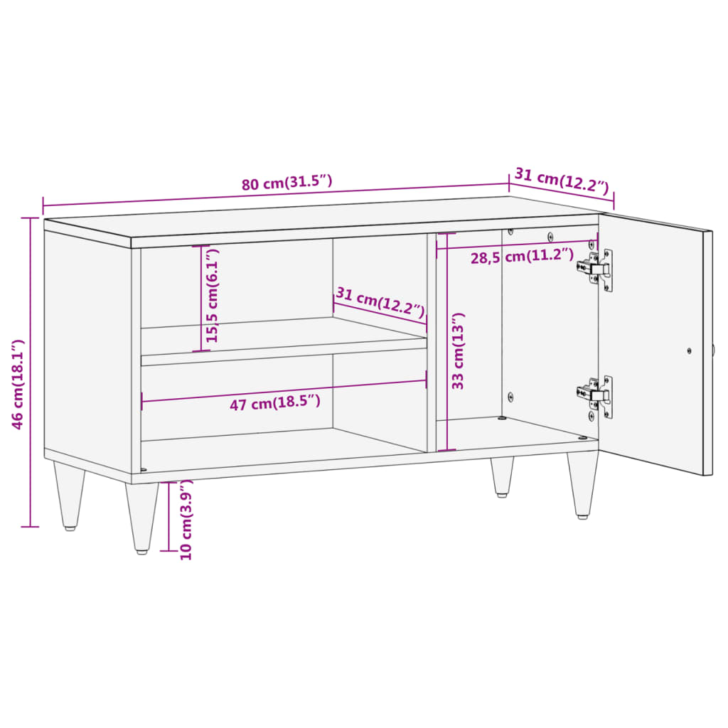 Tv-meubel 80x31x46 cm massief mangohout