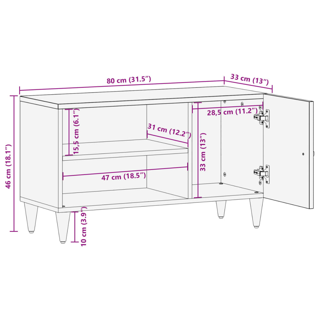 Tv-meubel 80x33x46 cm massief mangohout