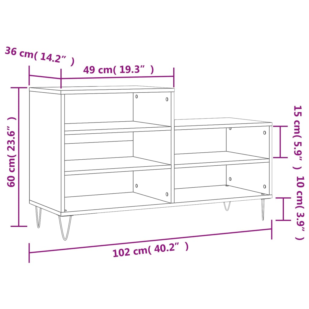 Schoenenkast 102X36X60 Cm Bewerkt Hout Betongrijs