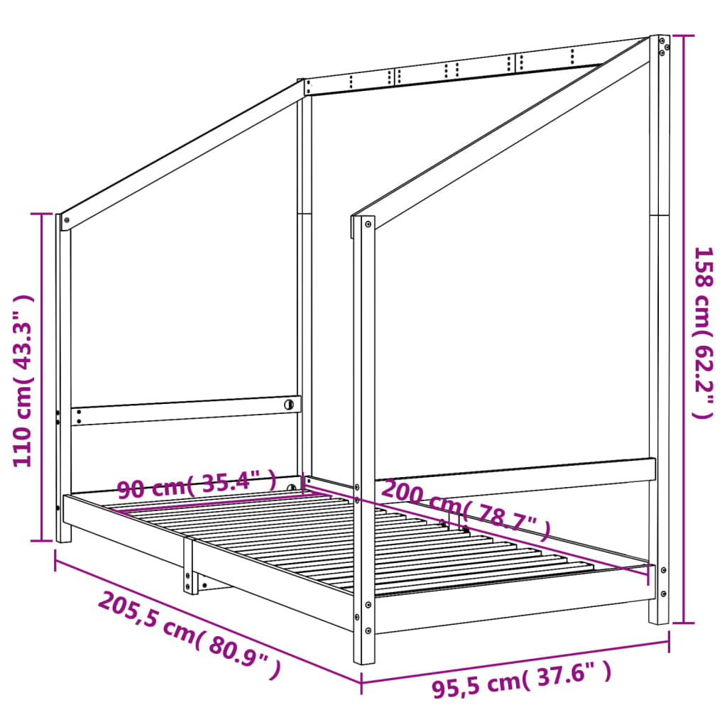 Kinderbedframe 90X200 Cm Massief Grenenhout 90 x 200 cm Naturel