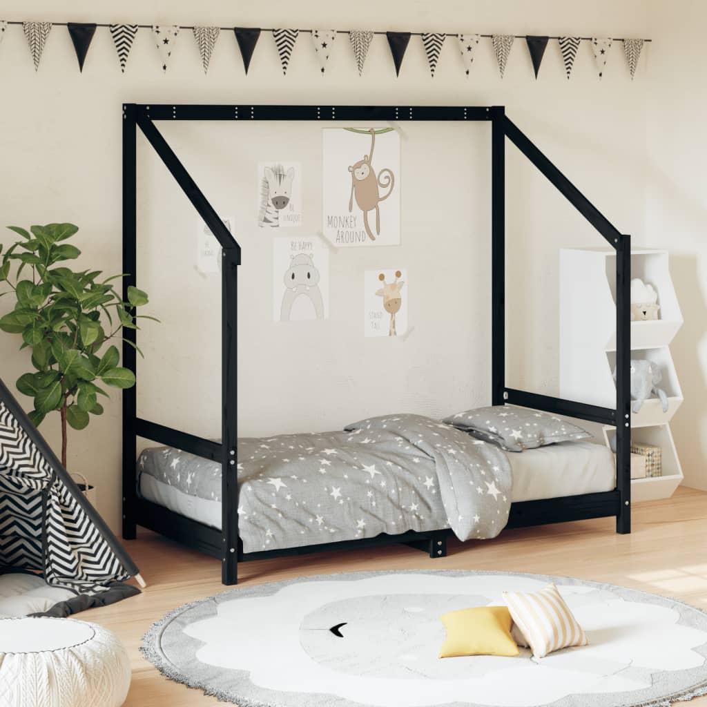 Kinderbedframe 80X160 Cm Massief Grenenhout Zwart 80 x 160 cm