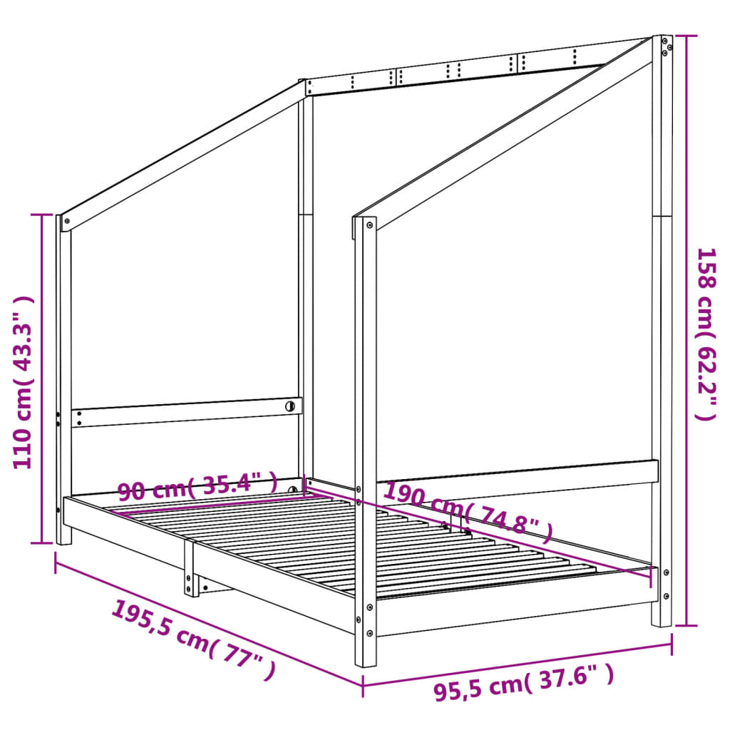 Kinderbedframe 90X190 Cm Massief Grenenhout 90 x 190 cm Naturel