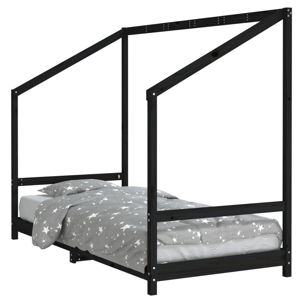 Kinderbedframe 90X190 Cm Massief Grenenhout Zwart 90 x 190 cm