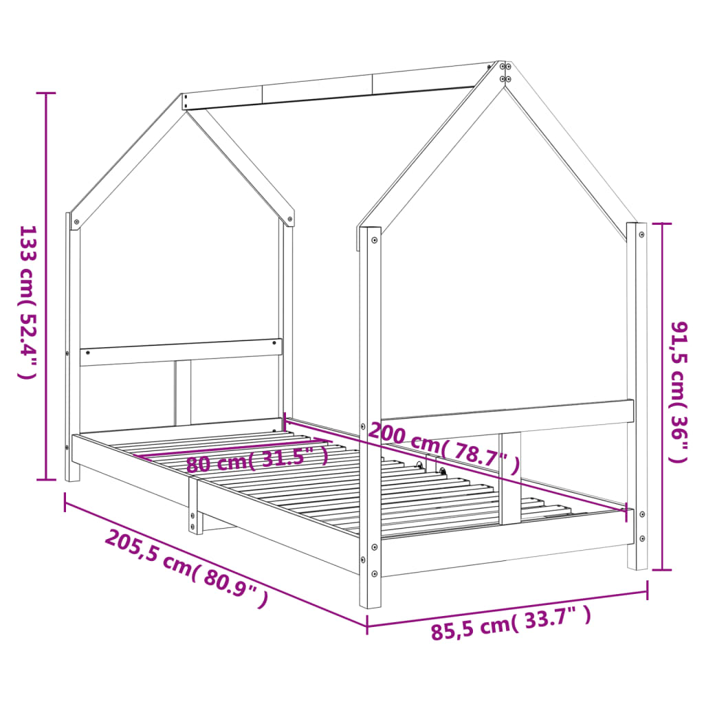 Kinderbedframe 80X200 Cm Massief Grenenhout Wit 80 x 200 cm