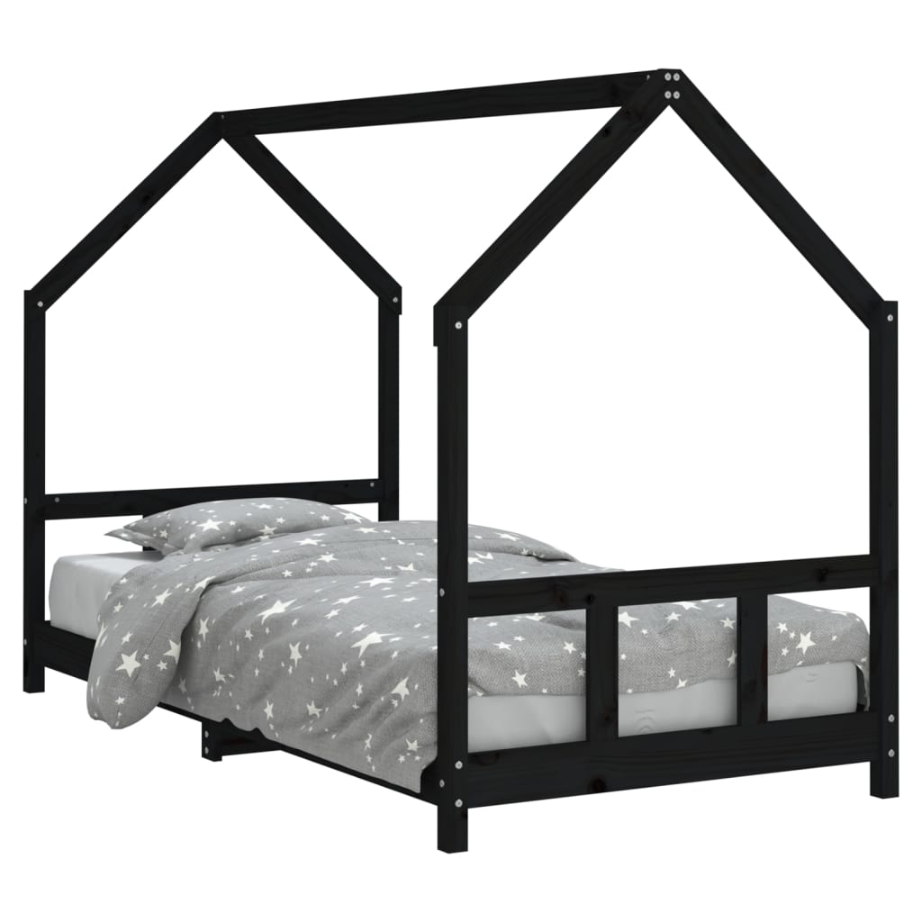 Kinderbedframe 90x190 cm massief grenenhout zwart