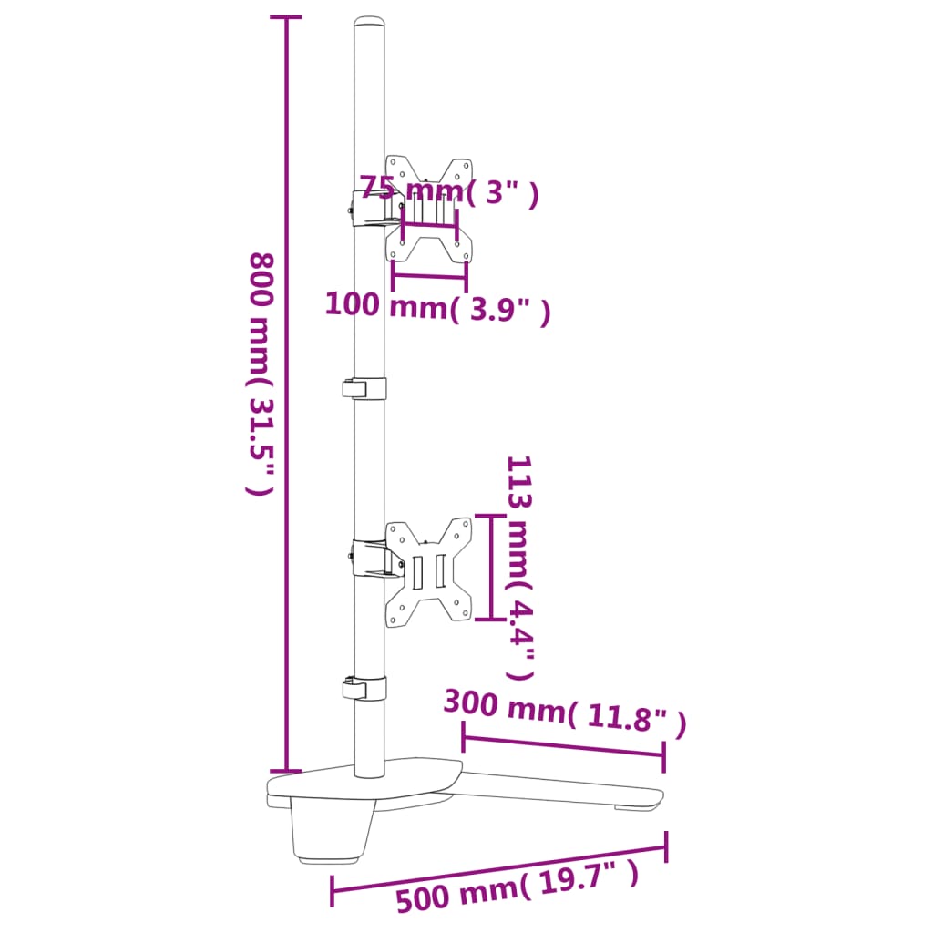 Monitorstandaard dubbel VESA 75/100 mm staal zwart