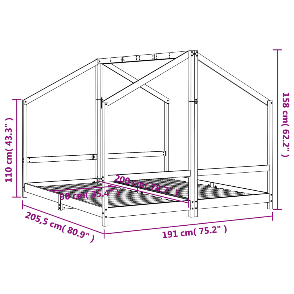 Kinderbedframe 2X(90X200) Cm Massief Grenenhout Wit 2 x (90 x 200) cm