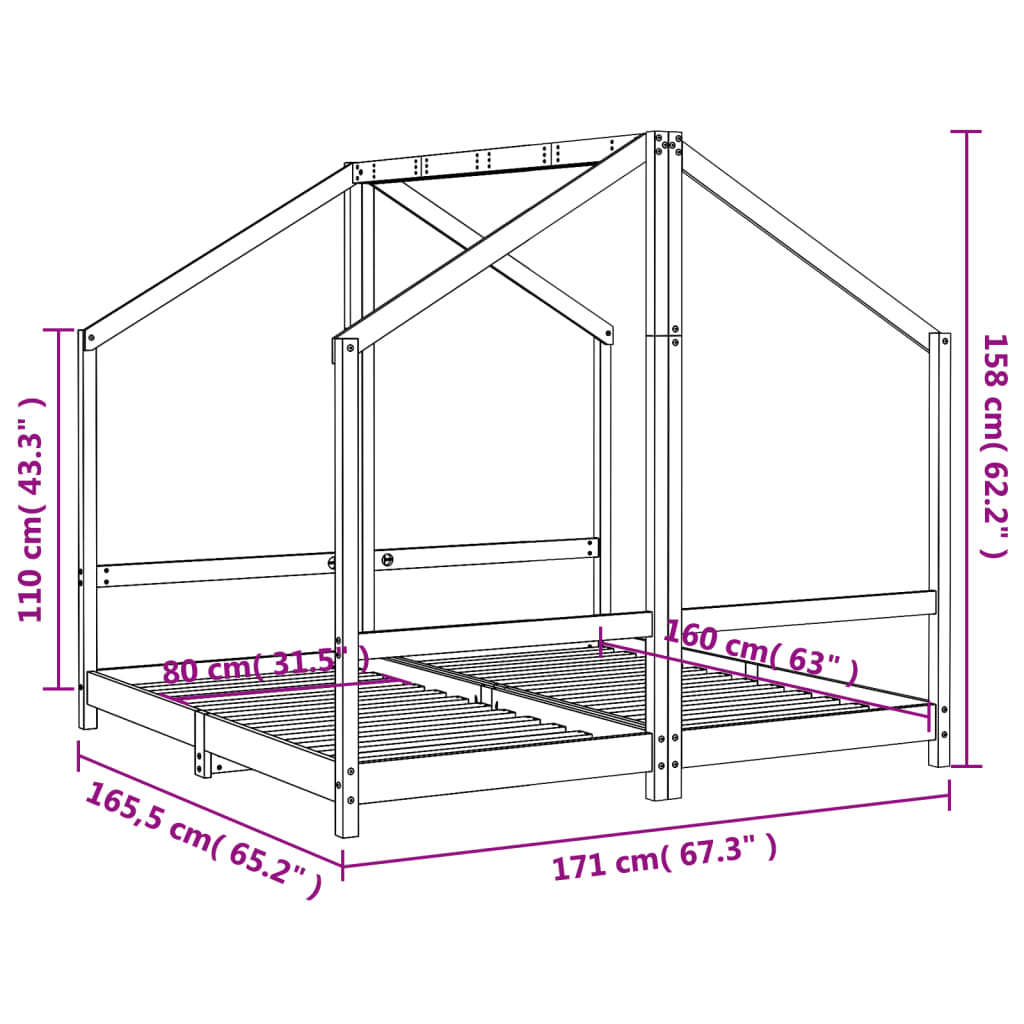 Kinderbedframe 2X(80X160) Cm Massief Grenenhout Wit 2 x (80 x 160) cm