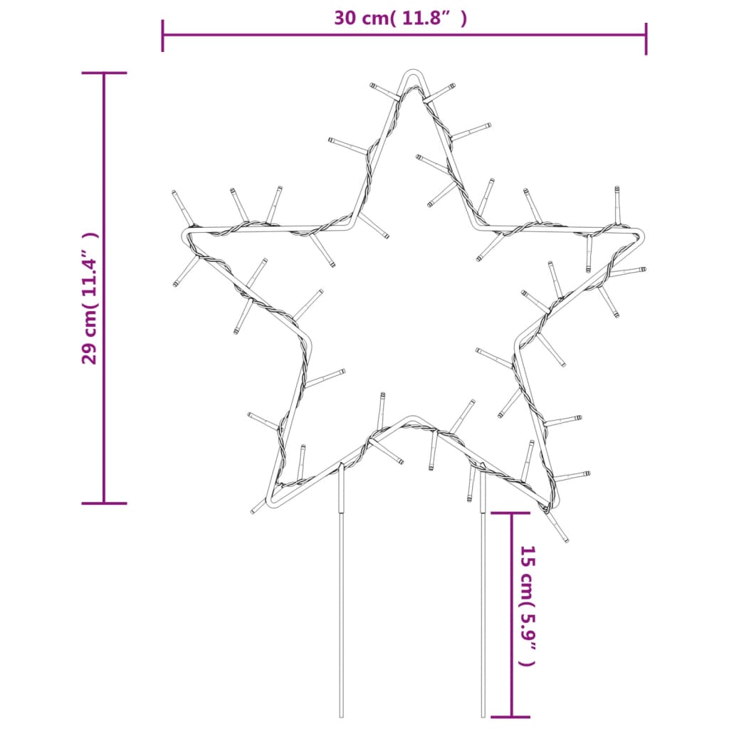 Kerstverlichting ster 3 st met grondpinnen 50 LED's 29 cm