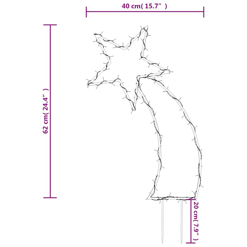 Kerstverlichting meteoor met grondpinnen 80 LED's 62 cm