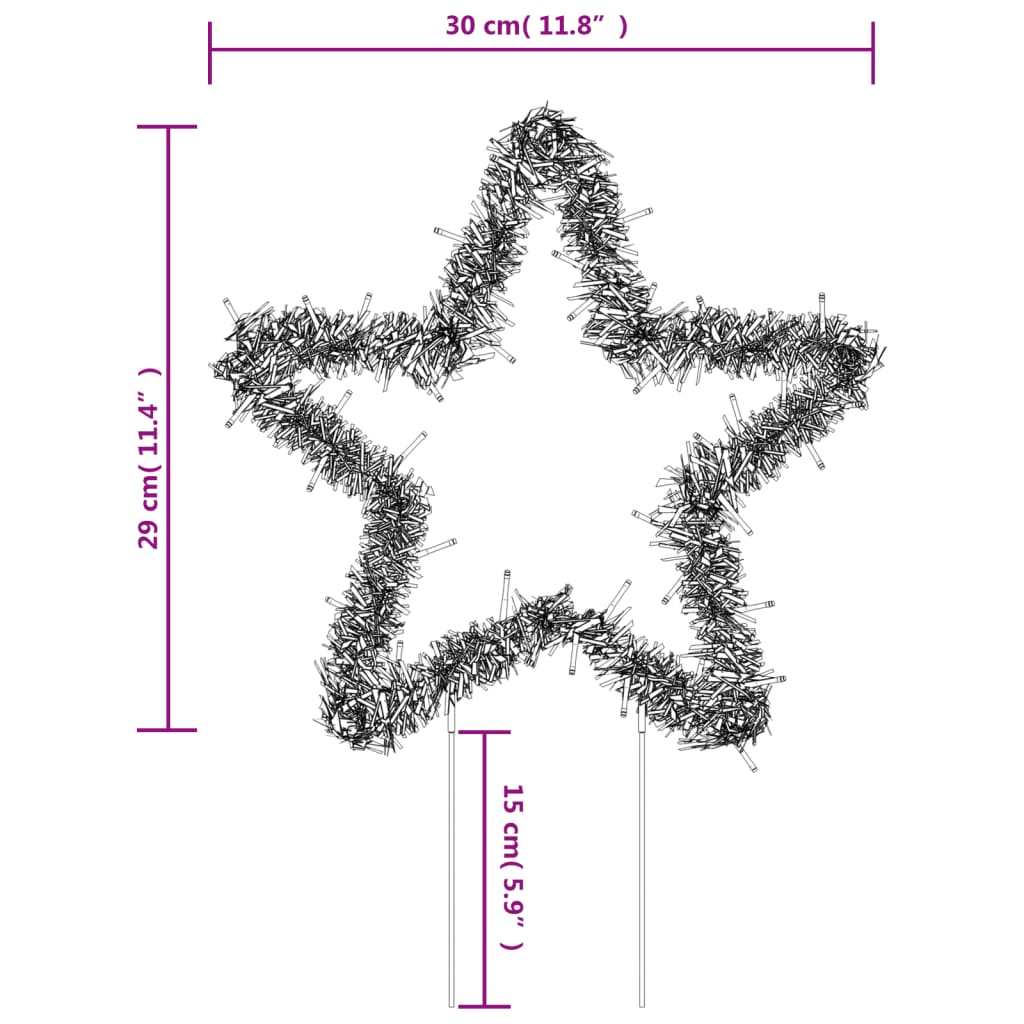 Kerstverlichting ster 3 st met grondpinnen 50 LED's 29 cm