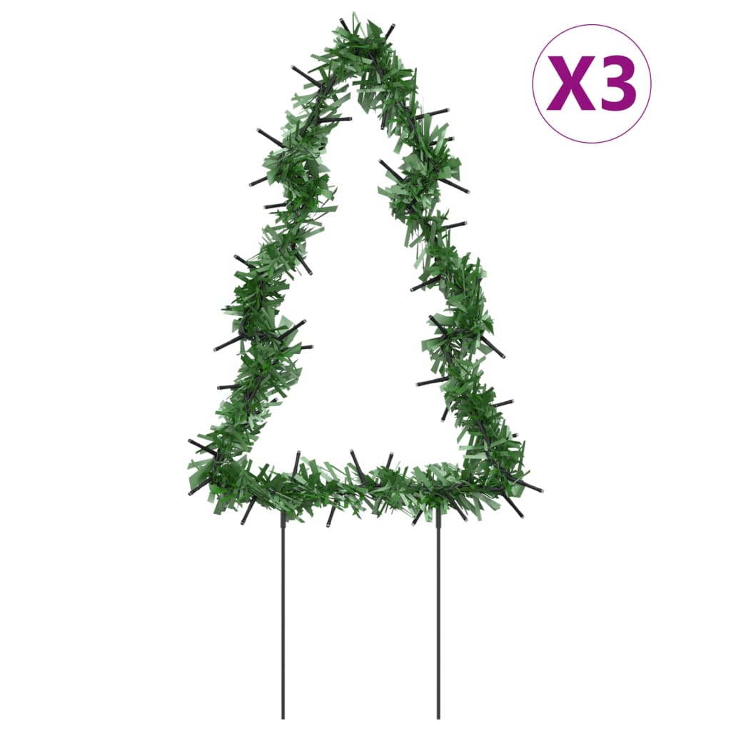 Kerstverlichting kerstboom 3 st met grondpinnen 50 LED's 30 cm