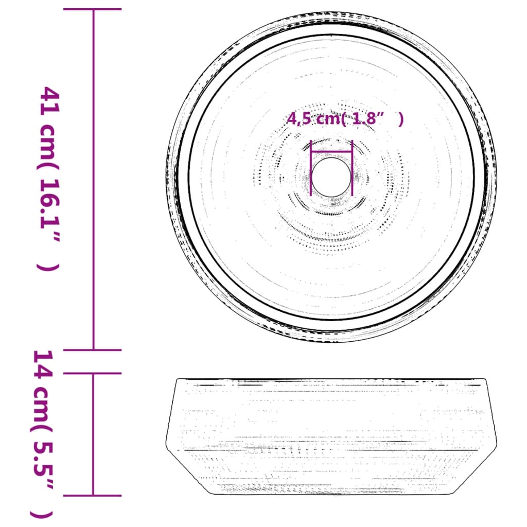 Opzetwasbak Rond Φ41X14 Cm Keramiek Grijs Donkergrijs