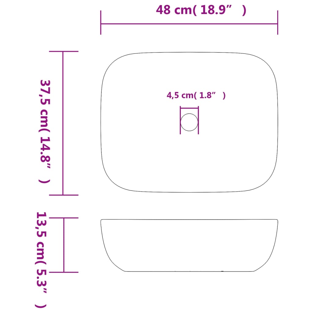 Opzetwasbak Rechthoekig 48X37,5X13,5 Cm Keramiek Grijs En Zwart 48 x 37.5 x 13.5 cm Zwart en grijs