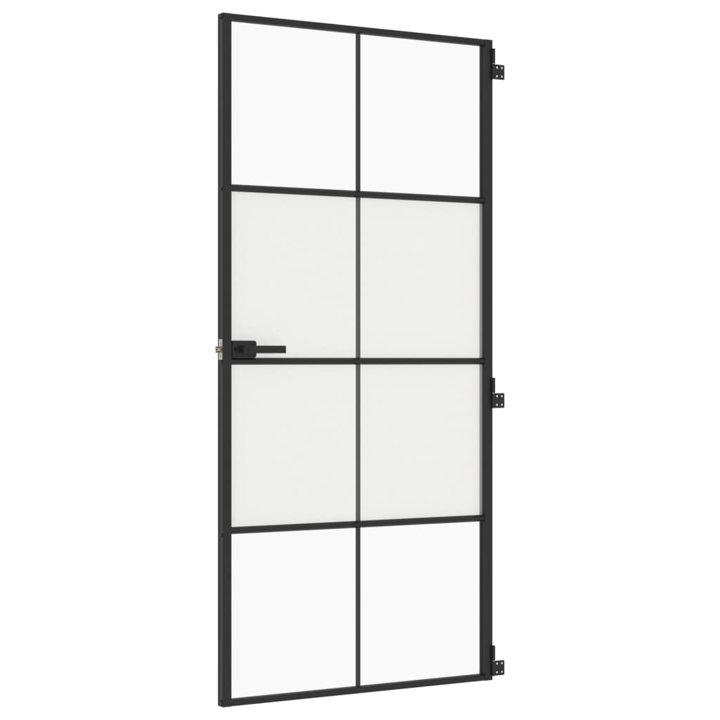 Binnendeur smal 93x201,5 cm gehard glas en aluminium zwart