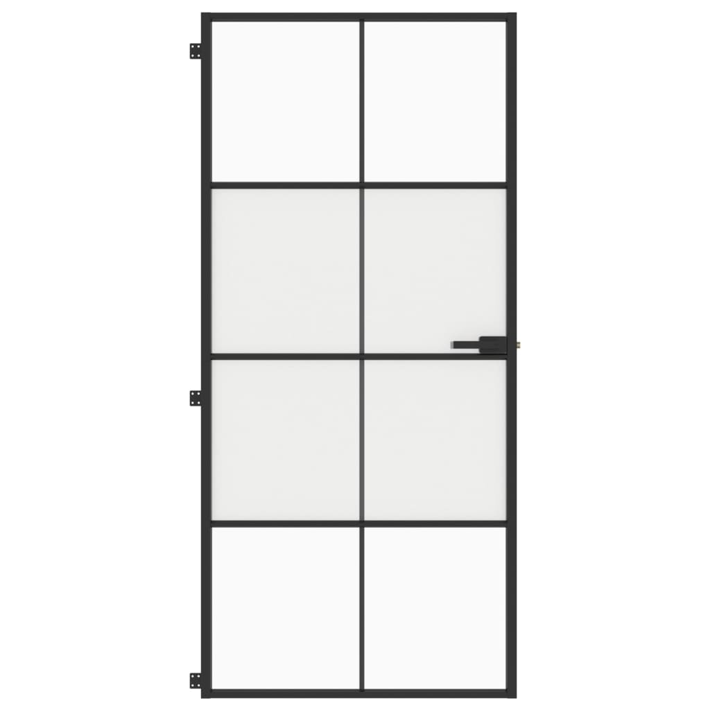 Binnendeur smal 93x201,5 cm gehard glas en aluminium zwart