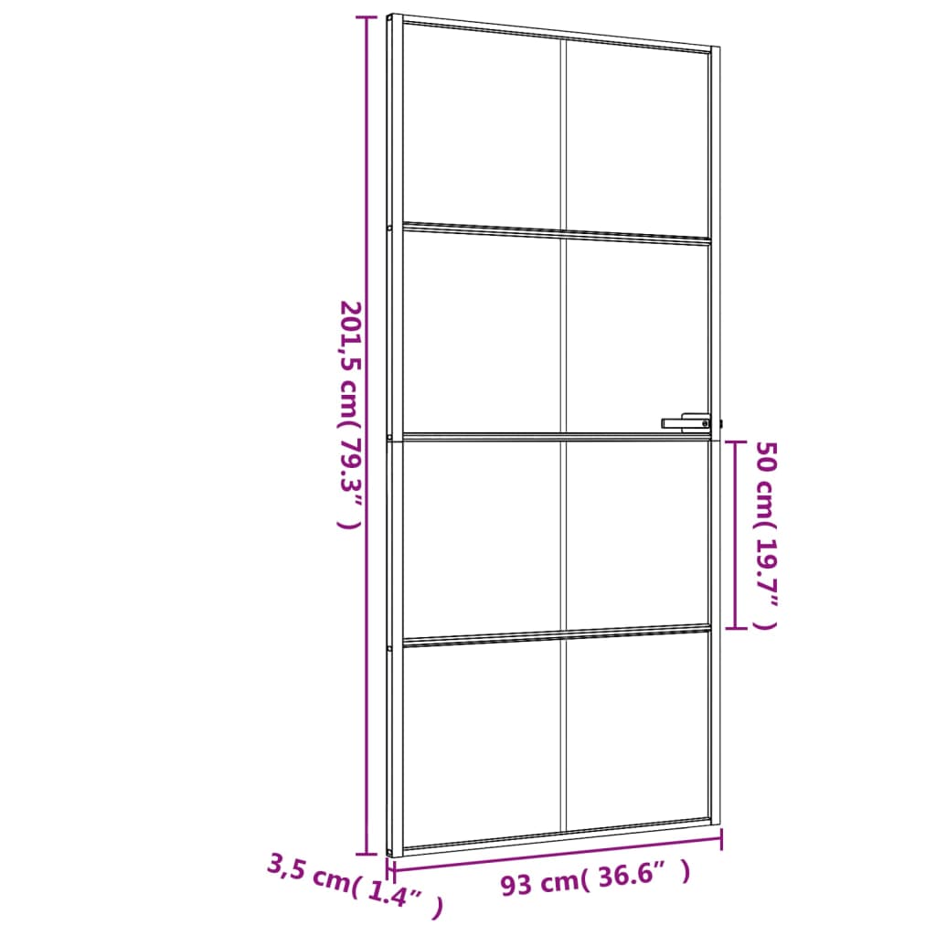 Binnendeur smal 93x201,5 cm gehard glas en aluminium zwart