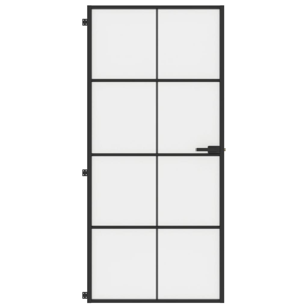 Binnendeur Smal 93X201,5 Cm Gehard Glas En Aluminium Zwart