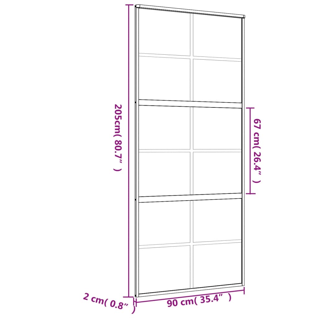 Schuifdeur 90x205 cm helder ESG-glas en aluminium goudkleurig