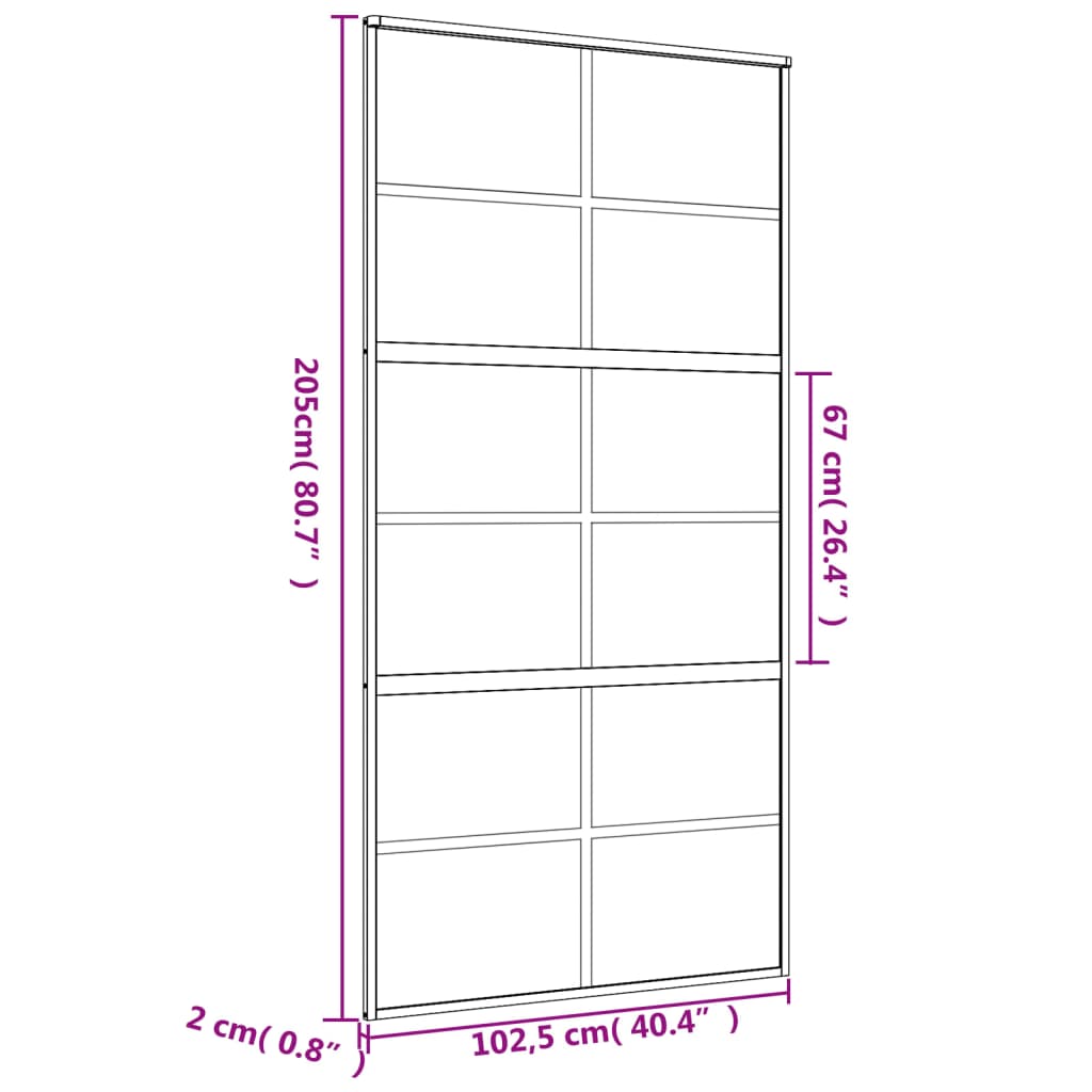 Schuifdeur 102,5x205 cm mat ESG-glas en aluminium goudkleurig