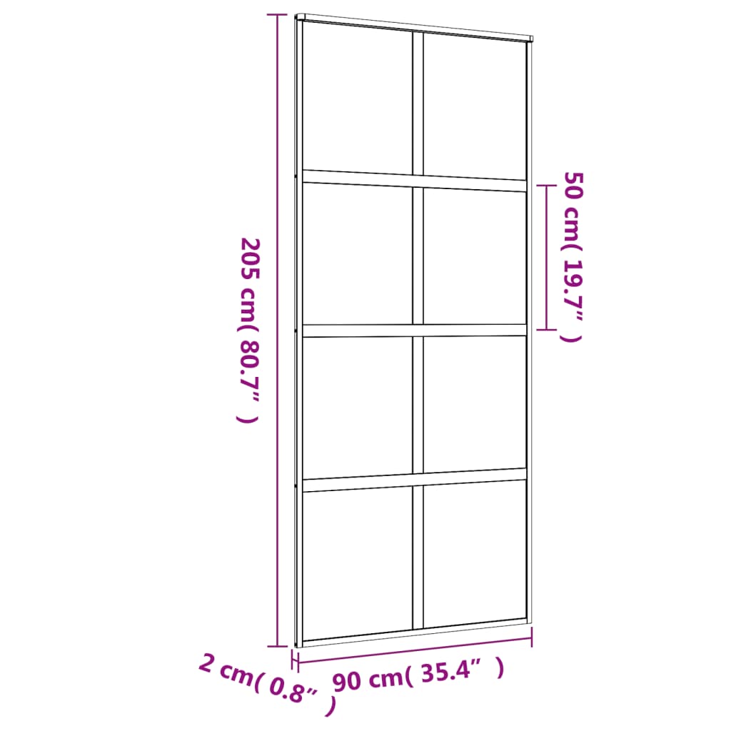 Schuifdeur 90x205 cm mat ESG-glas en aluminium goudkleurig