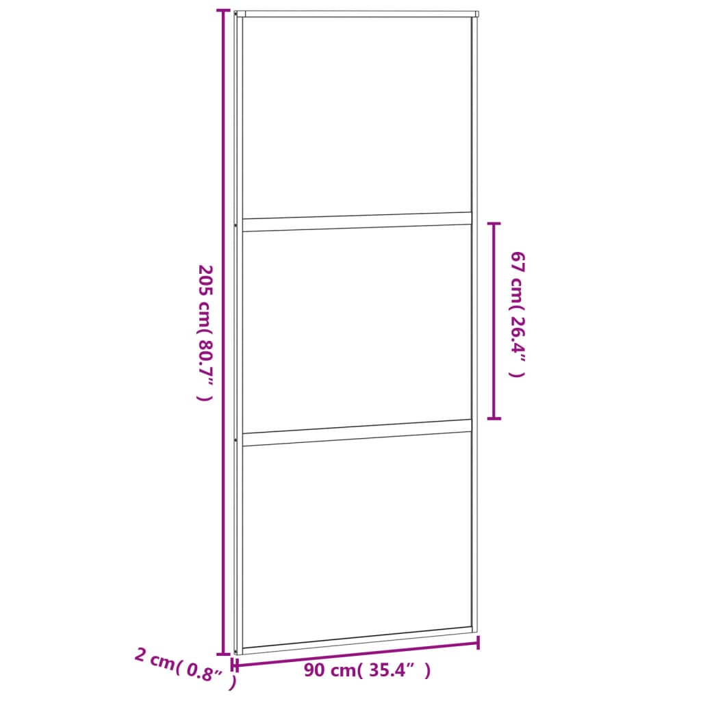 Schuifdeur 90x205 cm gehard glas en aluminium zwart