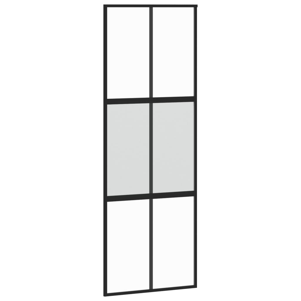 Schuifdeur Gehard Glas En Aluminium Zwart En Transparant En Mat 76 x 205 cm 3x2 raster